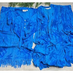 Serendipity Maui Blue Tropical Rayon 4-Piece Set Top Vest Pants Sarong EUC B4